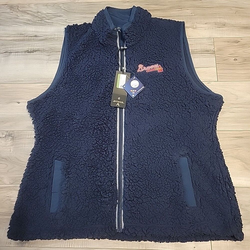 Atlanta Braves Antigua Sherpa Vest Womens‎ Authentic MLB Full-Zip Jacket NWT